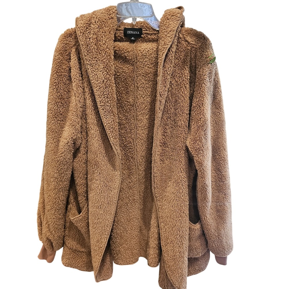 Zenana M Womens Brown Sherpa Teddy Jacket Hooded